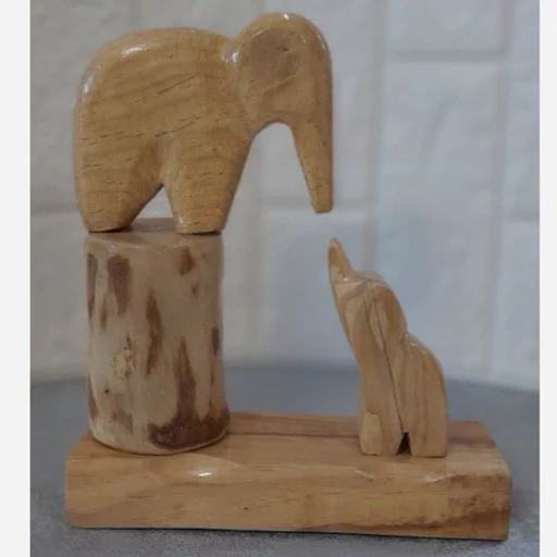 مجسمه فیل مادر و فرزند چوبی آقاینجار