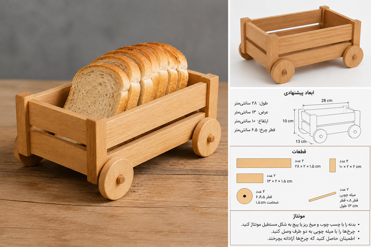 سبد نان چوبی طرح گاری آقای نجار